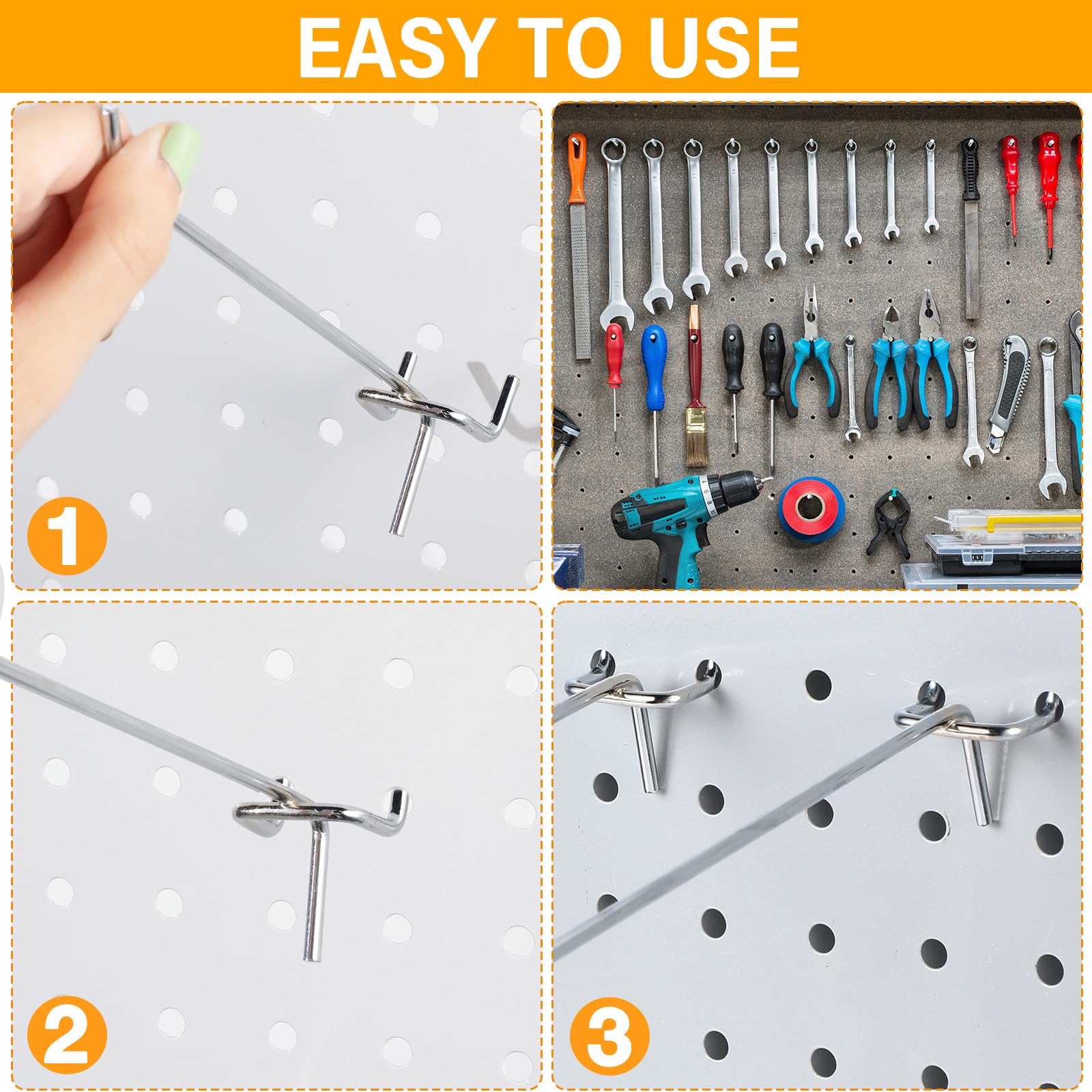 Shimeyao 100 ganchos de acero inoxidable para colgar en la pared, accesorios organizadores de almacenamiento de garaje de 1/8 1/4 (8 pulgadas, plateado)