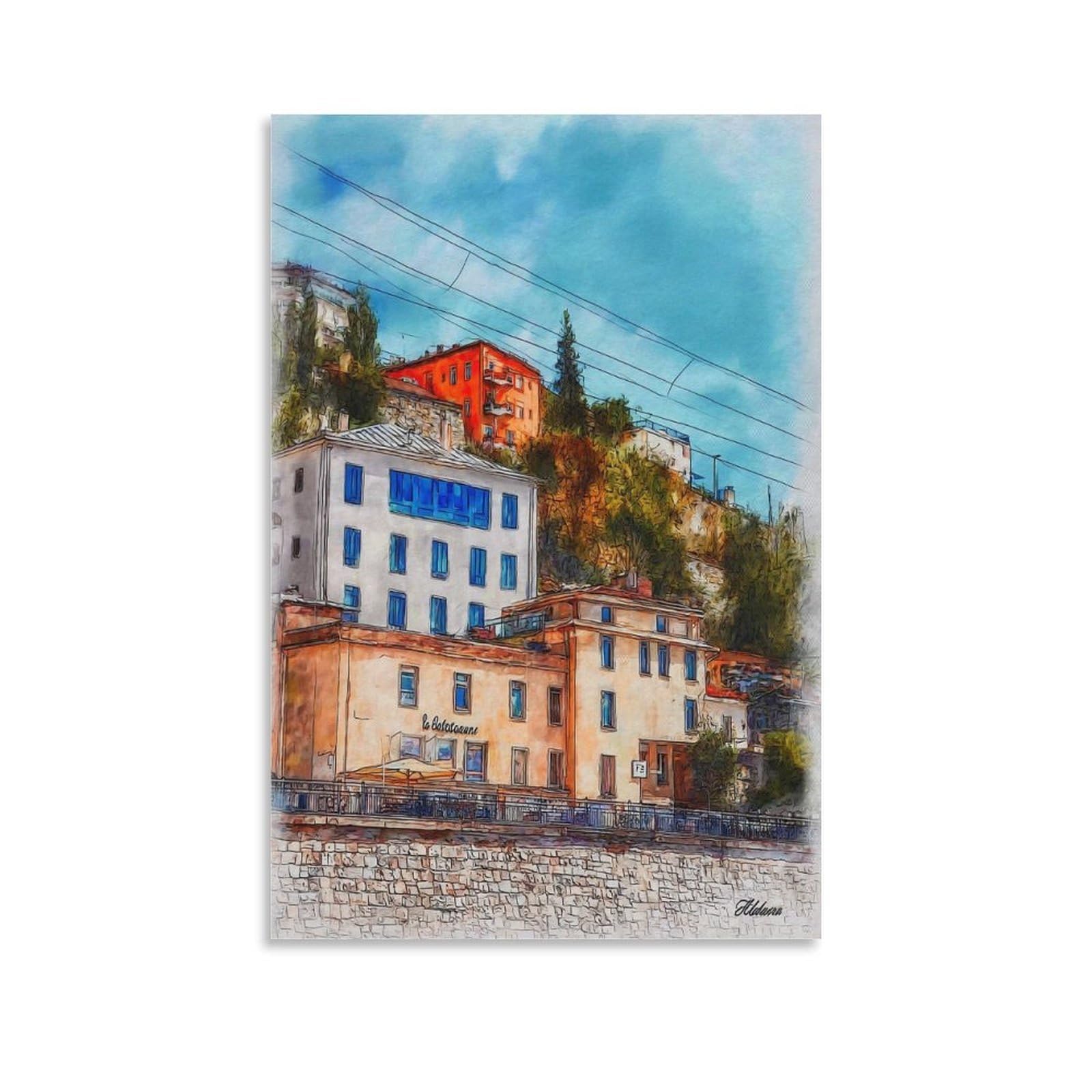 Cnaheiz Unframe-Style Salzburg Austria Austria 08X12inch(20X30cm) Vintage Travel Poster Watercolor Canvas Art