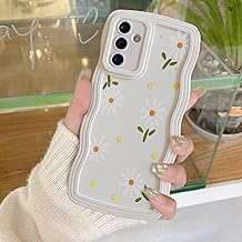 UEEBAI Case for Samsung Galaxy A17 5G, Wave Frame Shape Silicone Mobile Phone Case with Daisy Flowers Pattern, Slim Fit, Soft TPU Bumper Cover Case, Shockproof Protective Case for Women, Beige Flower