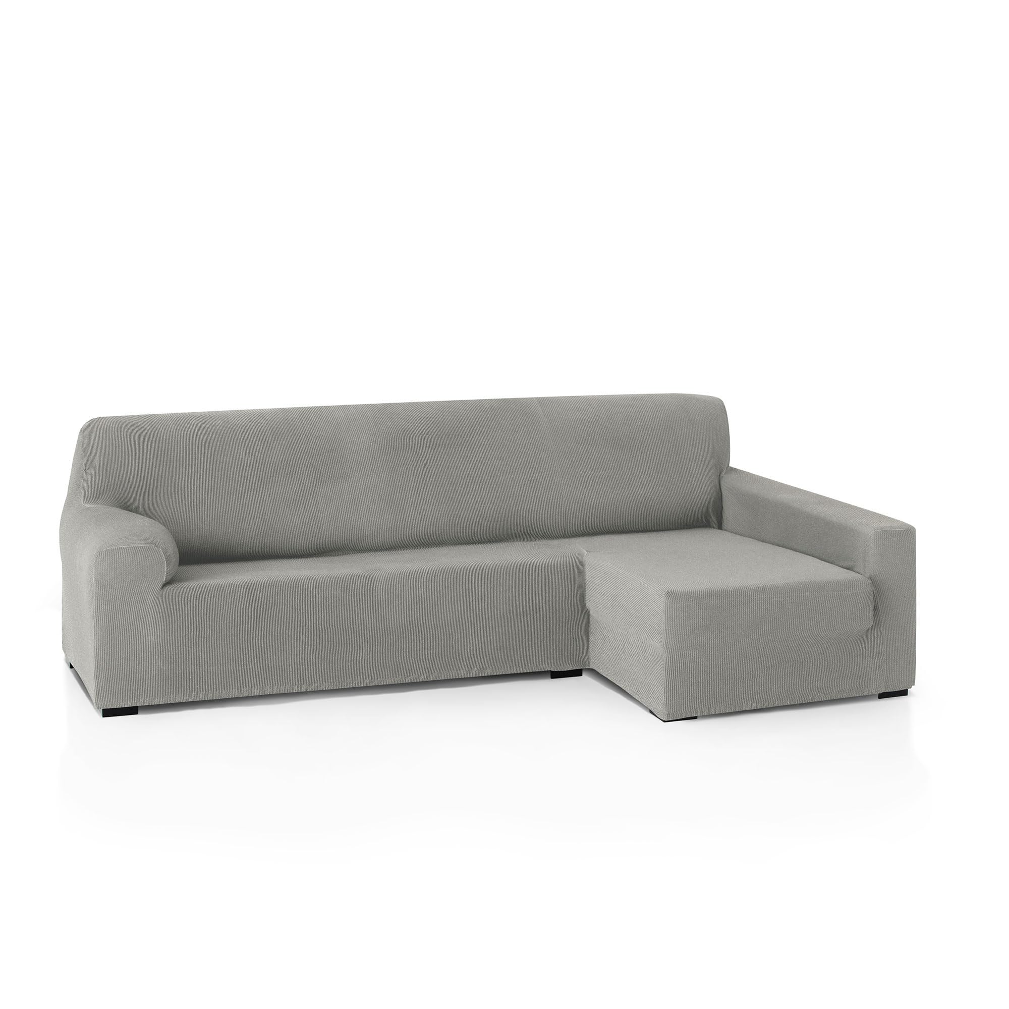 FAVERTI® Funda Elástica Chaise Longue Brazo Largo Derecho (Visto de Frente) | Modelo Reale | Gris Claro | Funda Sofá Chaise | Protector de Calidad de Tejido Jacquard Tacto algodón
