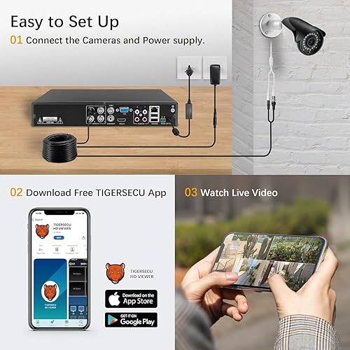 Miniatura 7 de TIGERSECU Grabadora de seguridad DVR Super HD 1080P de 4 canales con disco duro de 2 TB, grabadora híbrida 6 en 1 CCTV DVR compatible con cámaras IP