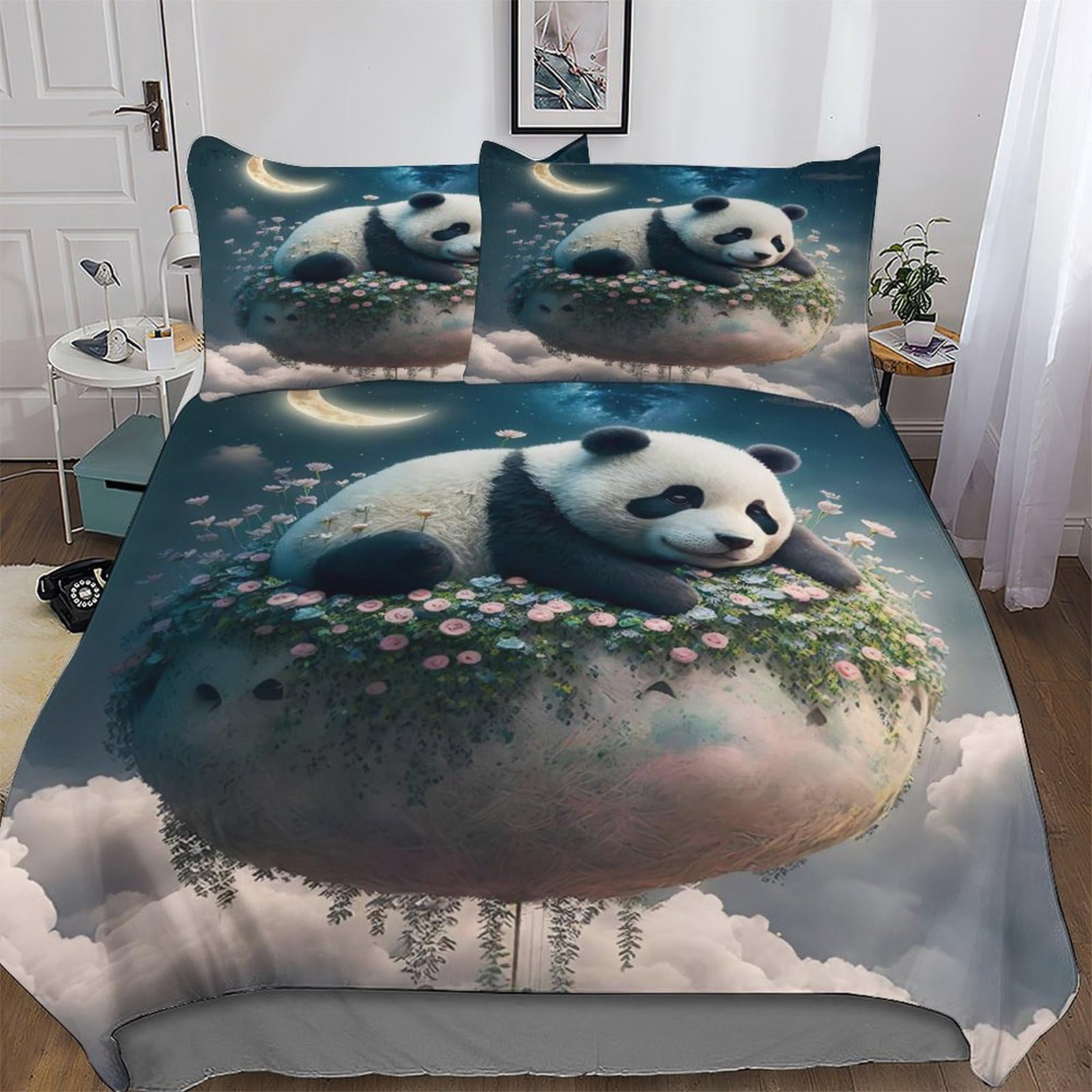 Housse de couette panda 220x240cm en microfibre avec 2 taies d'oreiller