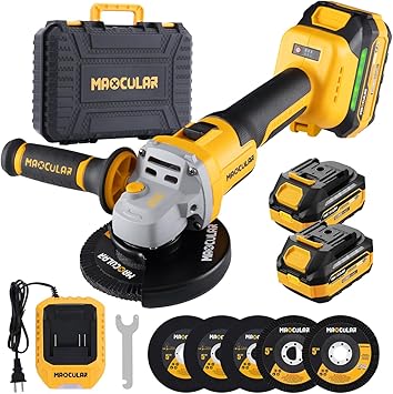 Angle Grinder Cordless 20V Battery,9600 RPM Brushless Power Motor,4-1/2-Inch to 5-Inch,2x4.0 AH Battery Electric Grinder Tool Set, for Cutting,Grinding,Polishing