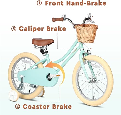 Miniatura 6 de Petimini Bicicleta para niñas con cesta para niños de 2 a 12 años, bicicleta de 12, 14, 16, 18 y 20 pulgadas, con ruedas de entrenamiento de