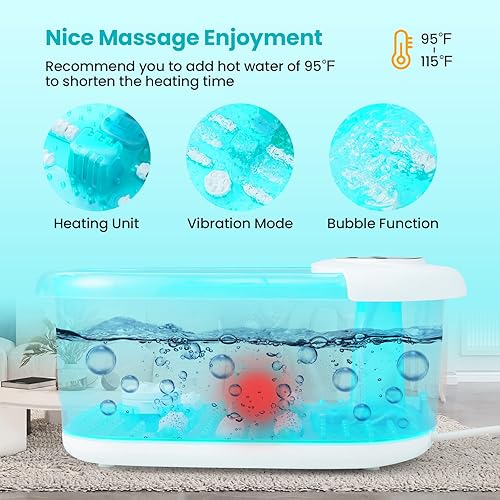 Miniatura 2 de Giantex Spa de pies con calor y masaje, bañera de baño de pies con burbujas, vibración, piedra de pedicura extraíble, cuentas de masaje, apagado