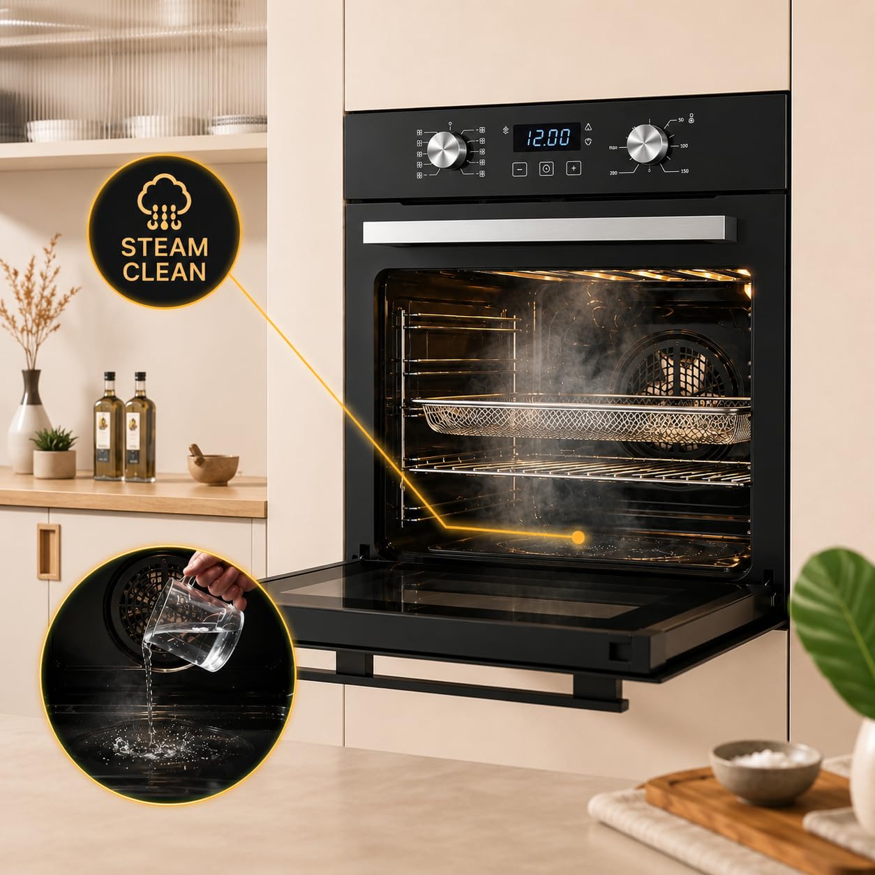 Autarkes Herdset 60 cm Einbaubackofen mit Air Fry & Steam Clean, Induktionskochfeld 59 cm Flexzone, Schuko-Stecker, A+ Energieklasse