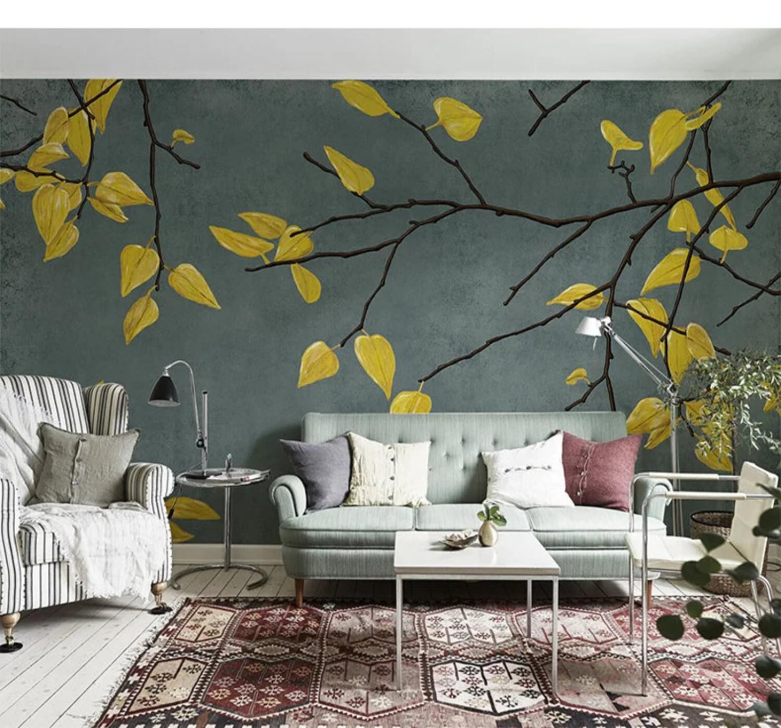 Tzxztt Minimalist Retro Elegant Yellow Leaves Art Modern 3D Wallpaper Premium Textured Silk Neutral Tones Material Ideal for Living Room Bedroom-250cm×170cm