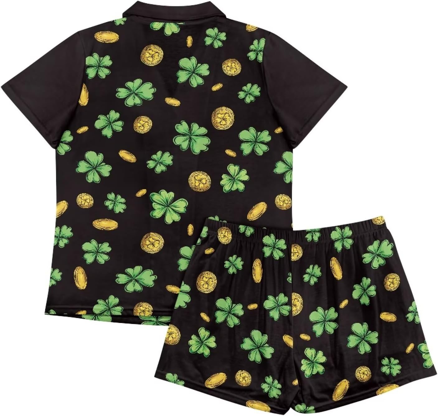 St. Patrick's Day Pj Sets For Couple 3D Print Clover Pattern Plus Size Pajamas for Women and Men Lightweight