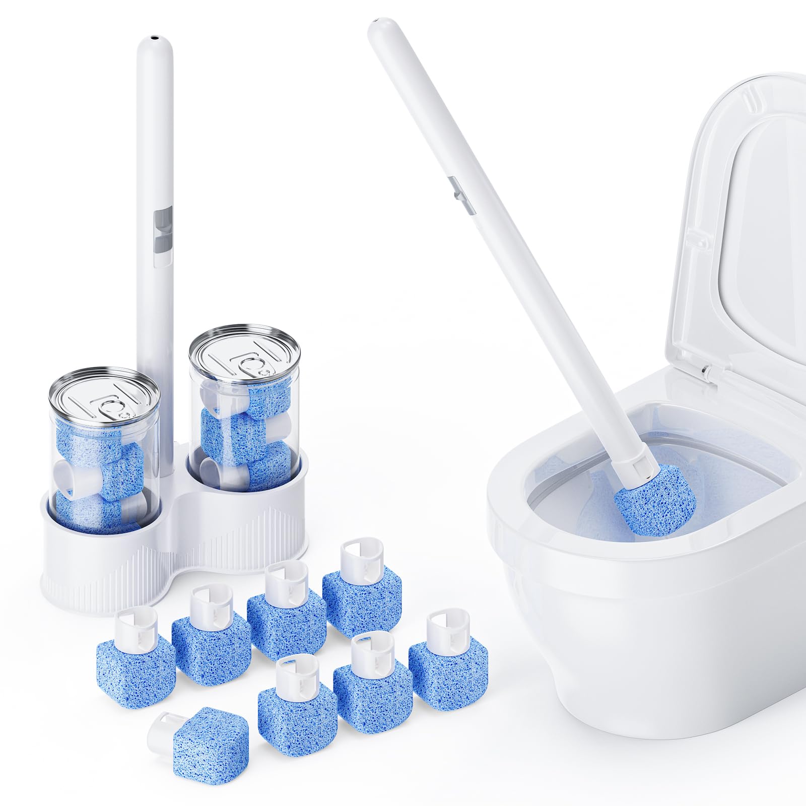 8 Pack Pumice Stone Toilet Bowl Set with 18 in Extra Long Handle White Holder Case Pumice Stone