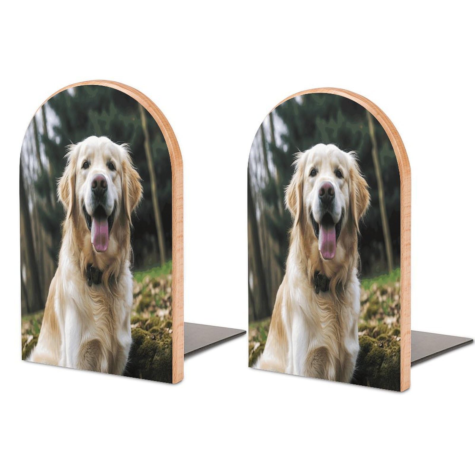 Funny Golden Retriever Bookends Modern Bookends for Shelves Fashion Heavy Duty Book Stopper Sturdy Non-Skid Metal Base Wood Book Ends for Library Home Office 1 Pair