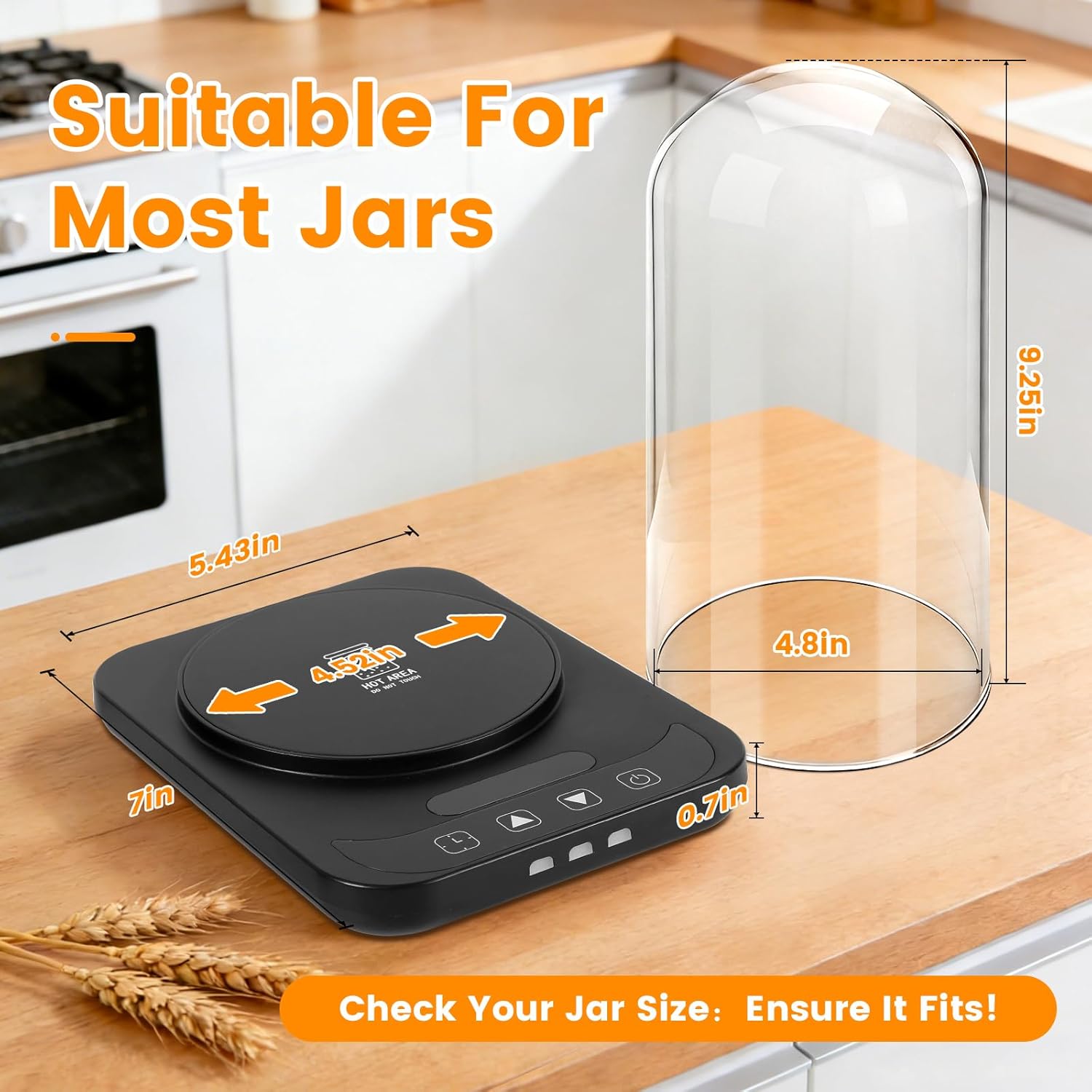 Sourdough Starter Warmer with Glass Dome, Sour Dough Warmer and Glass Cover - 70-100°F Precise 1°F Thermostat Control & 0-12H Timer Auto Warming ON/Off, Sourdough Warming Heating Mat