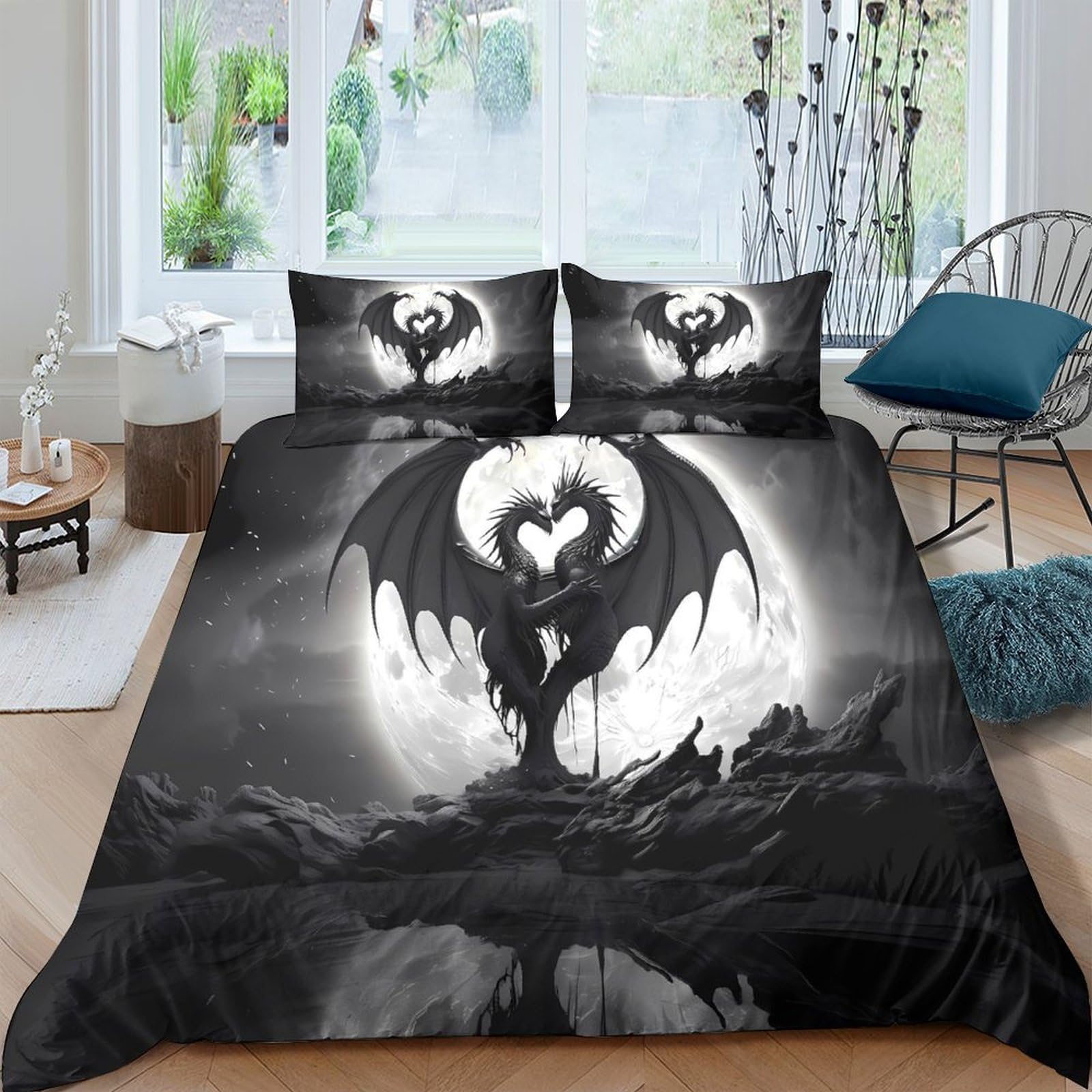 Ctjqhvkz Style-7 3D Printed Black Dragon Moon Fitted Sheet Microfiber Soft Bed Cover For Bedroom Guestroom Dorm Mattress Decor Single（135X200cm）