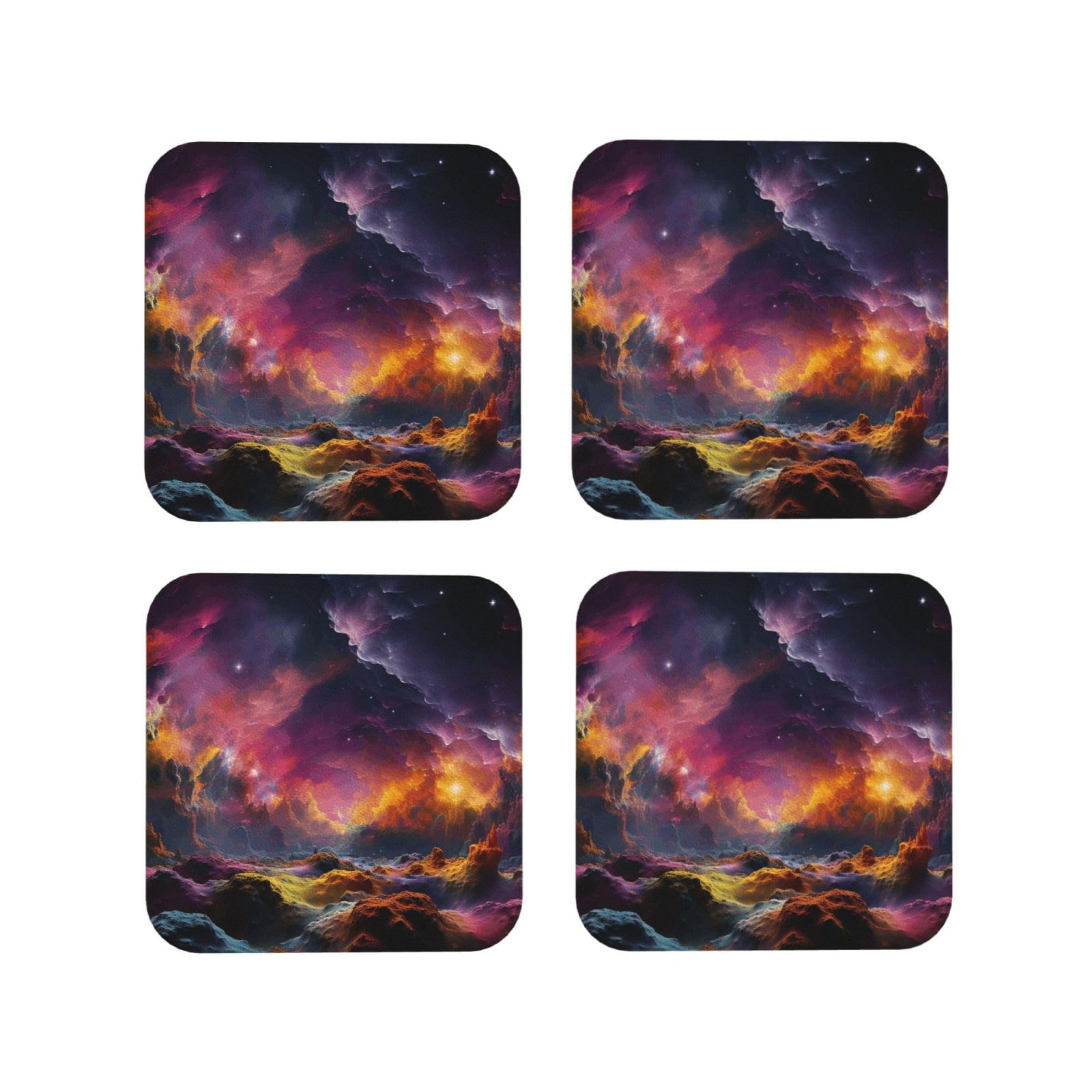 4pcs Drink Coasters for Tabletop Protection, 4" Leather Coasters for Drinks, Colorful Outer Space Cup Coasters for Coffee Table Decor, Non-Slip Drinking Cup Mat for Hot Or Cold Drink
