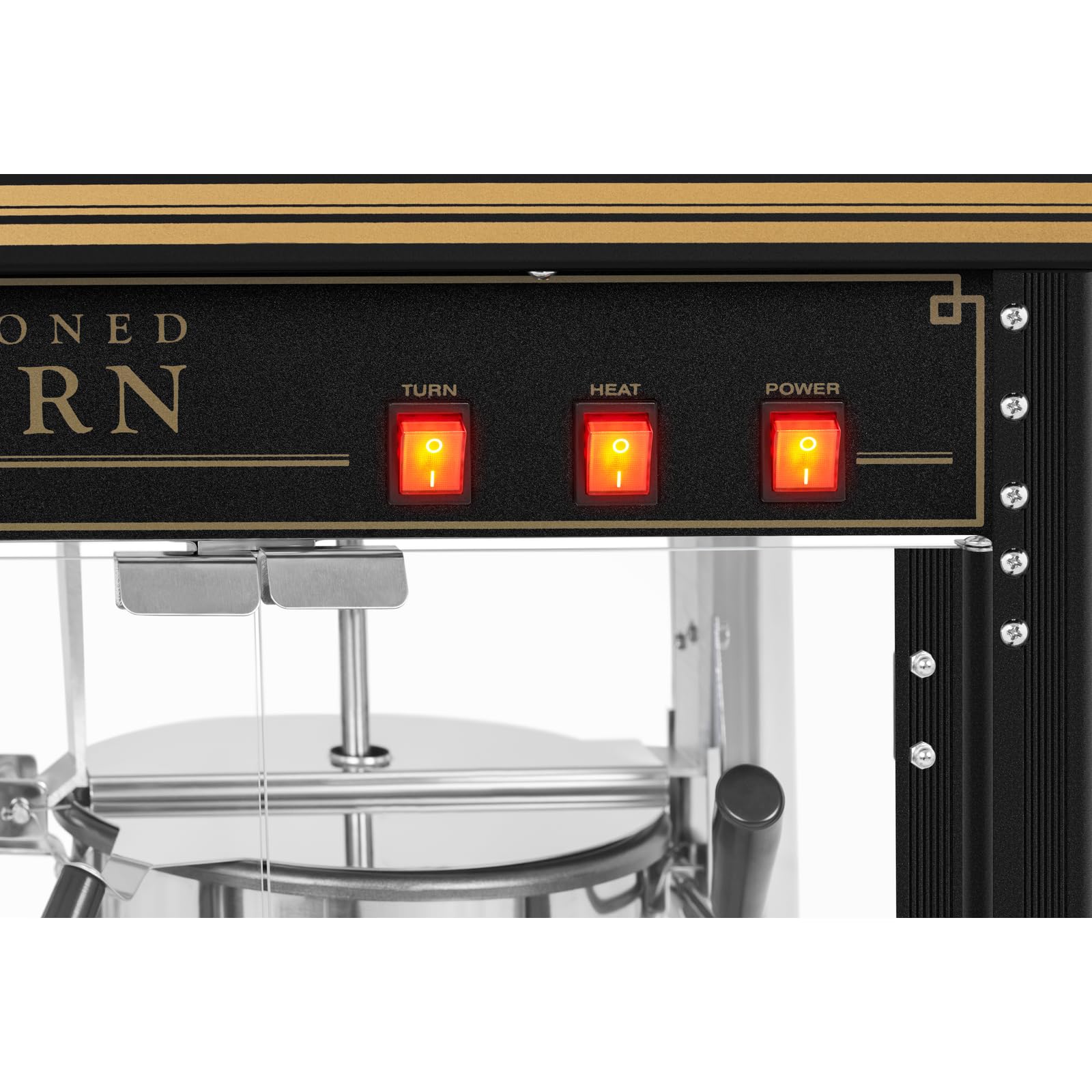 Royal Catering Machine À Popcorn Professionnelle (1 500 W, 220-270 °C, 5 kg/h, Éclairage) Rétro Noir & Or, Appareil Professionnel Sucré Caramel