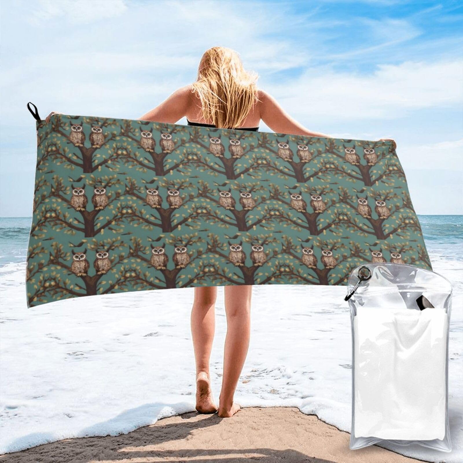 NImongt Owl Tree Branches Print Adult Towel Travel Gym Beach Hiking Yoga Camping Lightweight Quick Dry Versatile