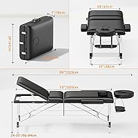 Vista 2 de Mesa de Masaje Portátil de 84" de Largo 24" de Ancho Profesional, Sofá de Masaje Reclinable de 3 Secciones, Cama de Aluminio Ajustable