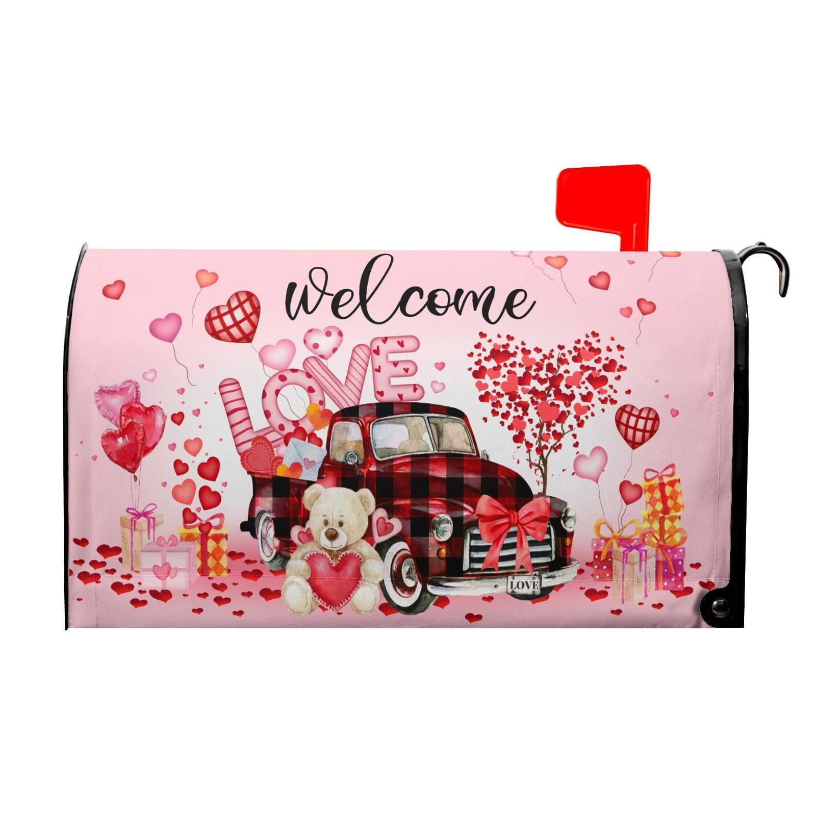 Valentine's Day Love Pink Mailbox Covers Magnetic Love Heart and Car Mailbox Cover Standard Size 18 X 21 Inch Happy Valentines Day Holiday Wrap Post Letter Box Decorative for Outdoor Home Garden Yard