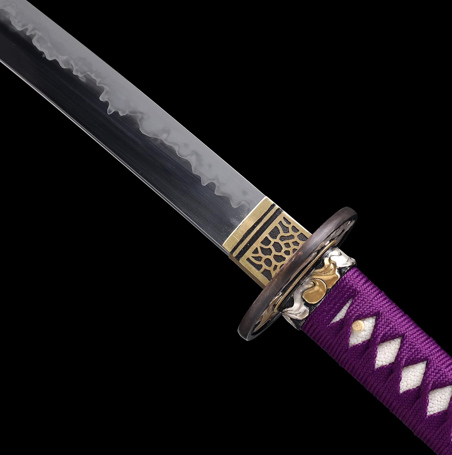 Katana Sword Real Choji Hamon Hadori-Polish Clay Tempered L6 Steel Blade Handmade Japanese Samurai Sword with Ox Horn Razor Sharp Full Tang