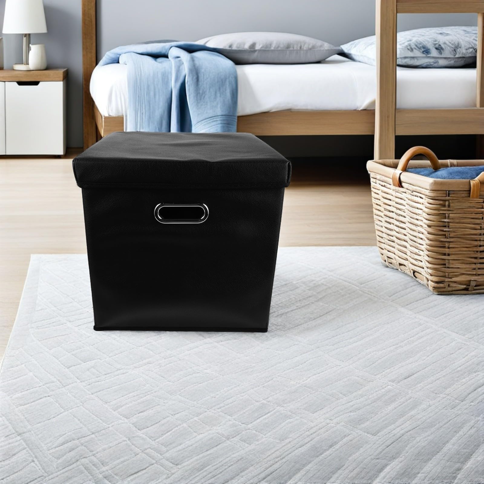 Uonlytech Porta Dischi Vinile Nero con Manico Resistente All'acqua in Pu e Lega, Contenitore Portatile per Album Vinile, Organizer Compatto per Raccolta Musicale