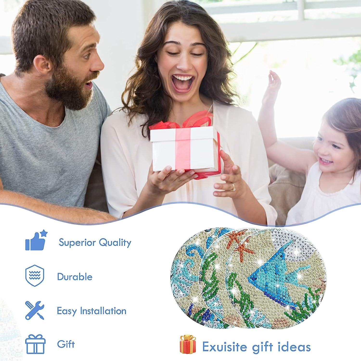 8 Stück DIY Diamant-Malerei Untersetzer – Ozean-Motiv-Set Mit Halterung, Für Anfänger & Erwachsene, Inkl. Werkzeug & Kork-Unterseite