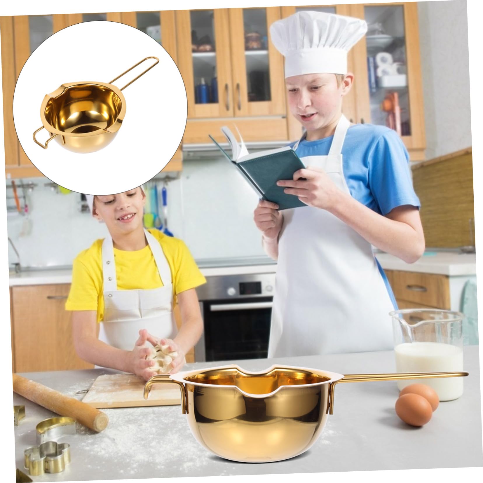 BEBEMOKO 1pc Stainless Steel Chocolate Heating Pot Melting Bowl for Baking Cheese Butter Double Boiler Extended Handle for Melting Easy to Clean Kitchen Tool