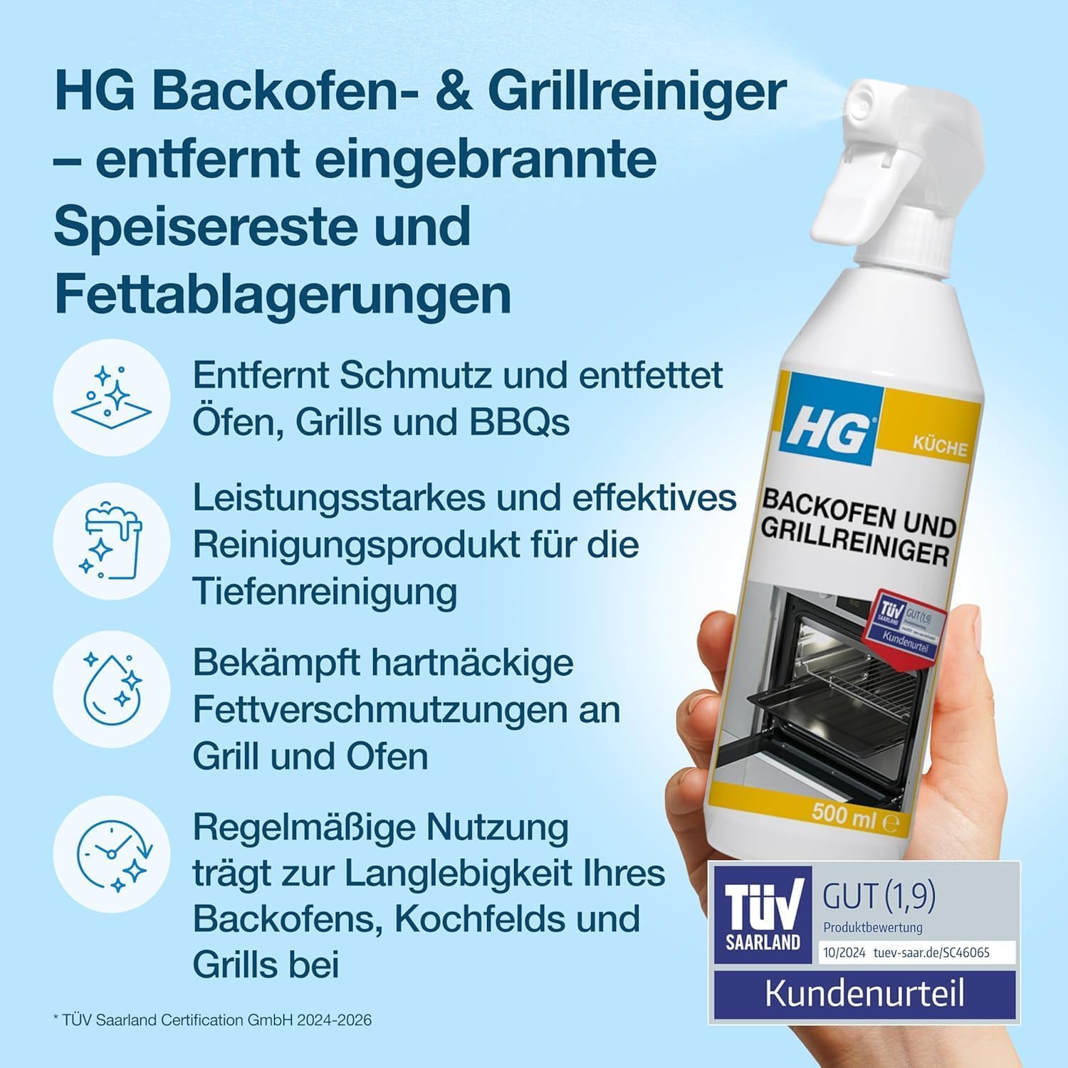 HG Backofen- und Grillreiniger – Stark gegen Eingebranntes Fett & Krusten – 6er Set