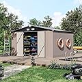 GVDV 10x12 FT Outdoor Metal Storage Shed, Durable Garden Shed with Updated Frame Structure for Backyard, Patio, Tool Storage, All-Weather Shelter for Bike, Equipment, Pet (11.5'x9.4' Base, No Floor)