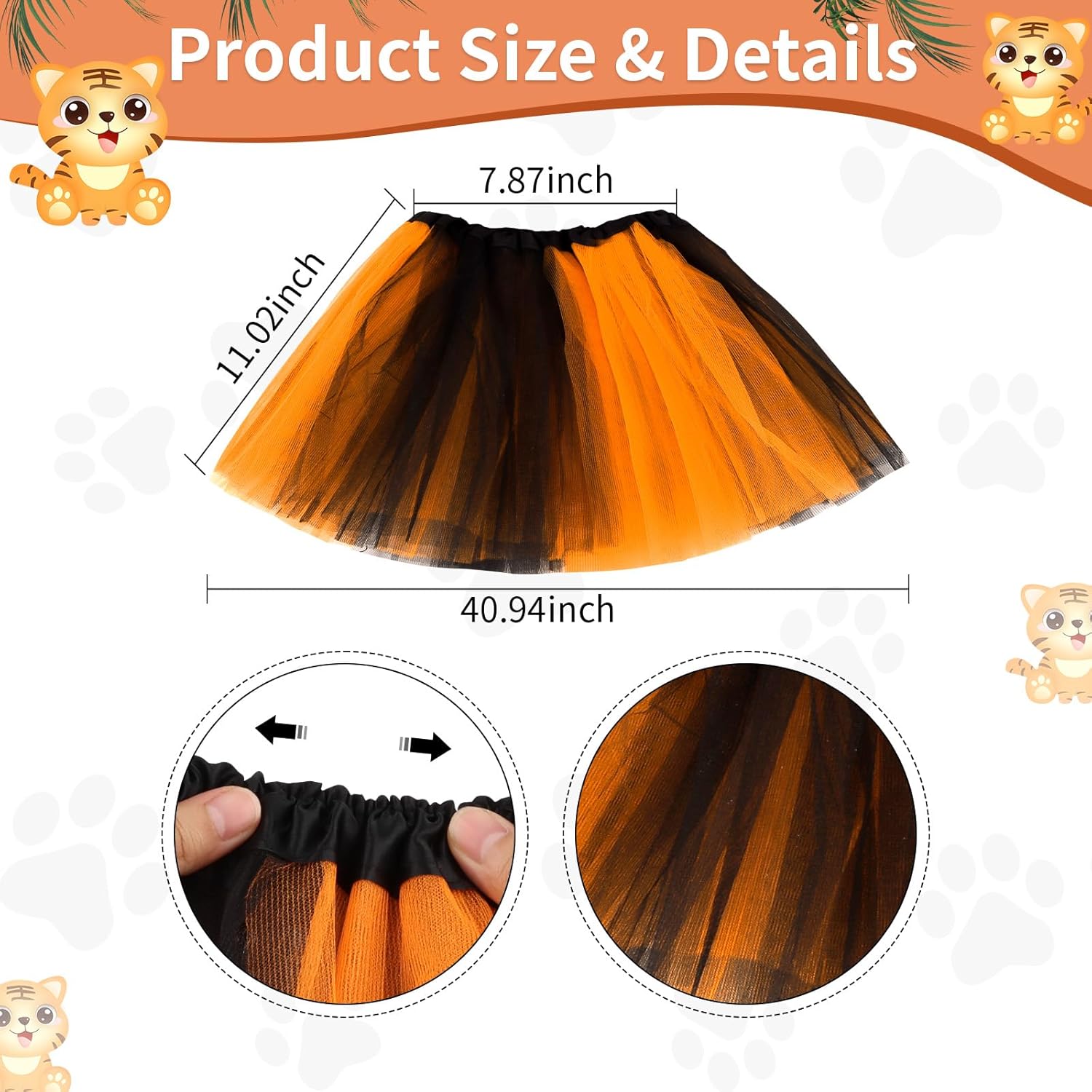 CIEHER Tiger Costume Set - Tiger Ears Headband Nose Bow Tie Tail and Tulle Skirt for Halloween/Birthday/Cosplay Animal Decorations - Image 3