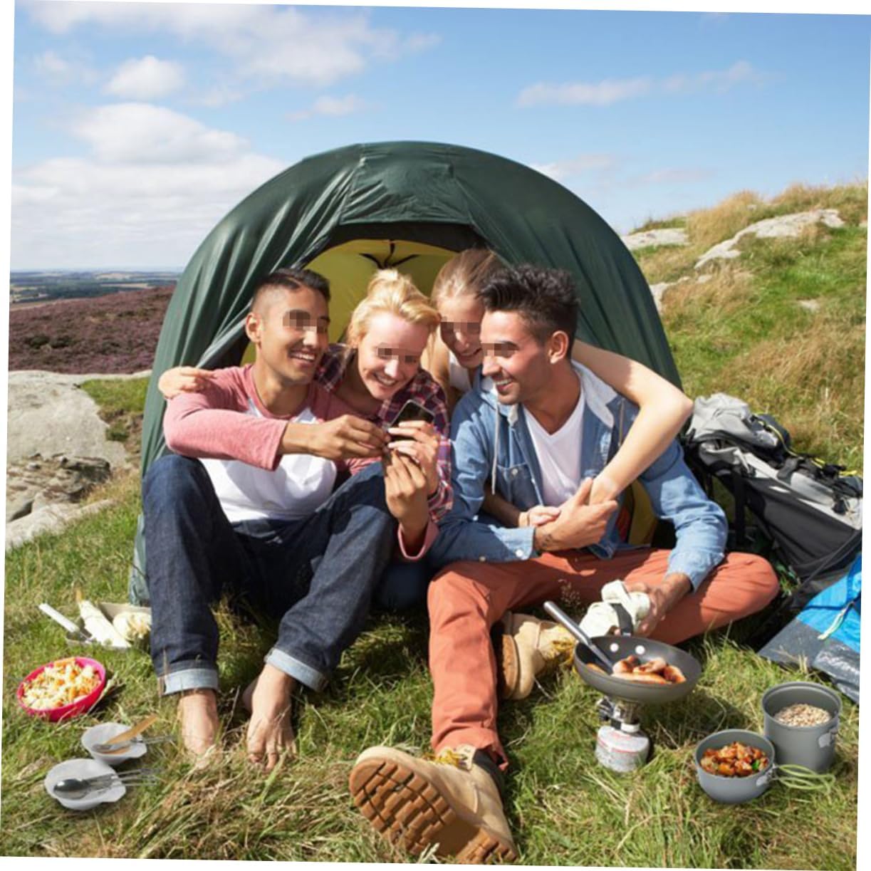 HANABASS Portable Camping Cookware Set Lightweight Anodized Cooking Kit with Non Stick Bowl Spoon Stove for Hiking Backpacking and Picnics