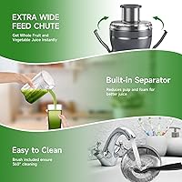 Vista 6 de Máquina exprimidora, extractor de exprimidor centrífugo de 500 W con 3 velocidades y boca ancha de 3 pulgadas para frutas y verduras, exprimidor
