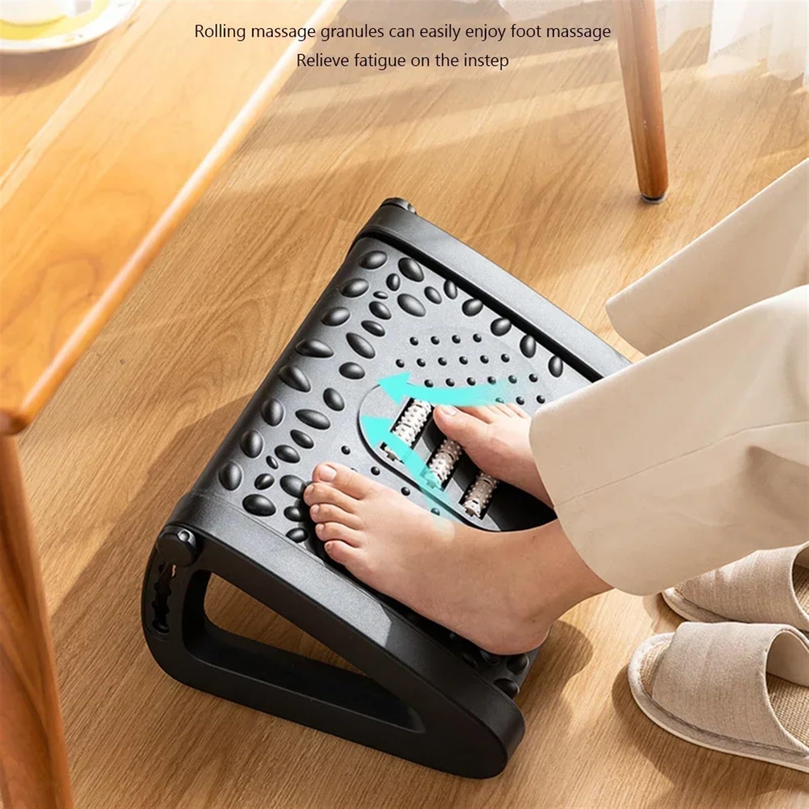 Reposapiés portátil para oficina debajo del escritorio, taburete para el hogar, oficina, trabajo, reposapiés con rodillos de masaje (taburete blanco para pies)