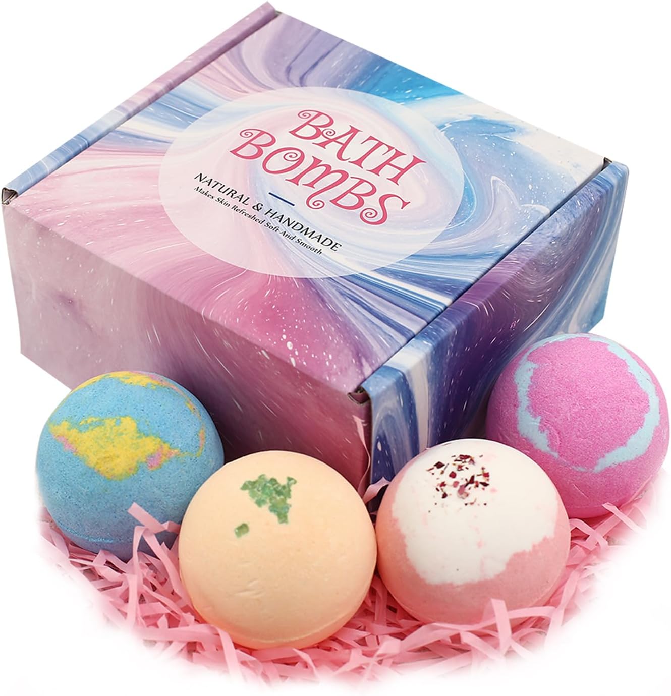 Bath Bombs Birthday Gift Set for Women, 4 Pack Handmade Natural Bath Bomb, Spa Relaxing Birthday Gifts for Her/Him, Women, Girls, Wife, Mother