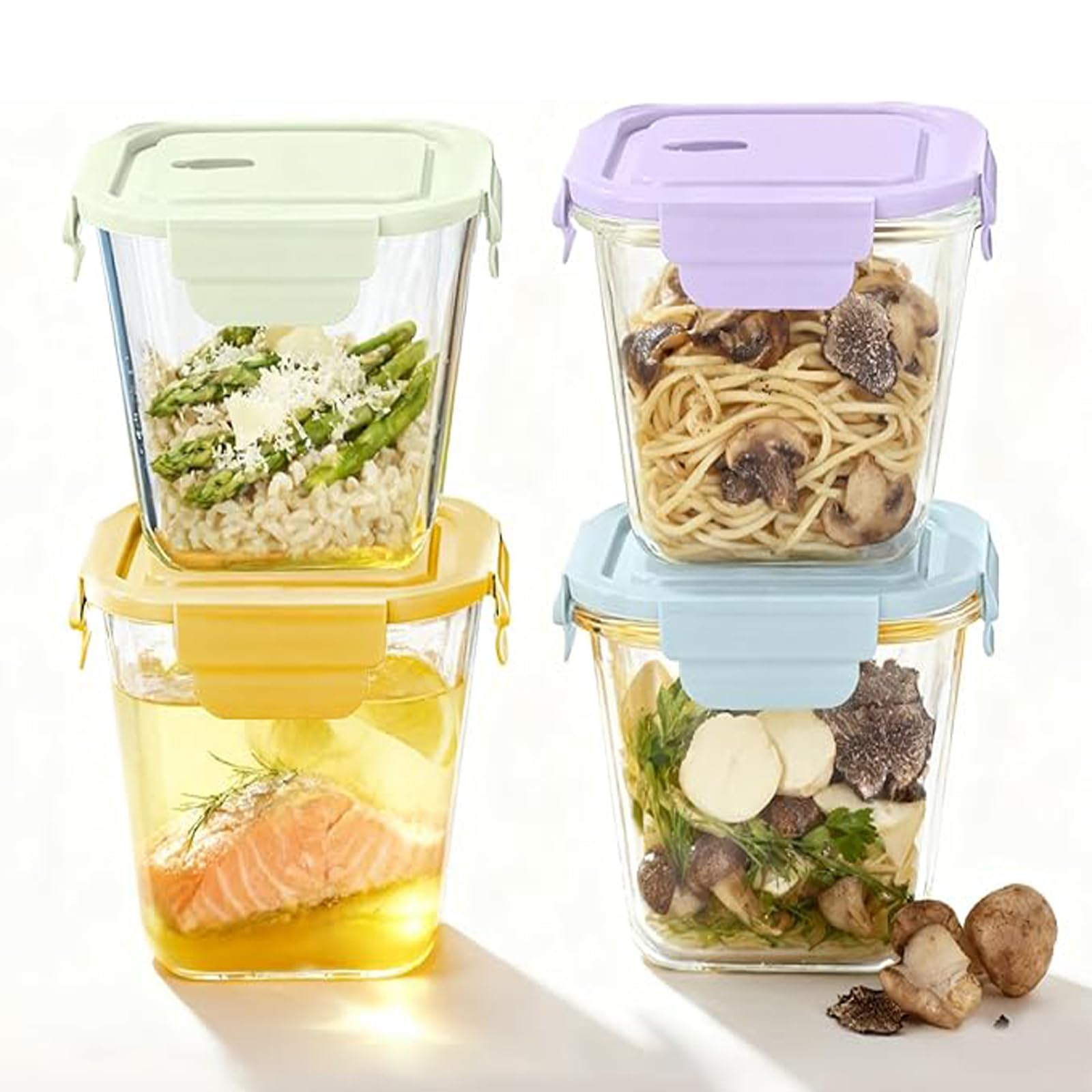 BINAXING Glass Food Storage Containers 4 Pack,1000ml Square Containers