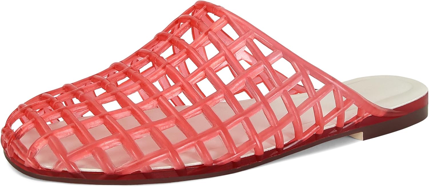 Women's Red Jelly Mesh Slides, Comfortable Flat Slip On Sandals, Casual Summer Beach Slippers - Image 4