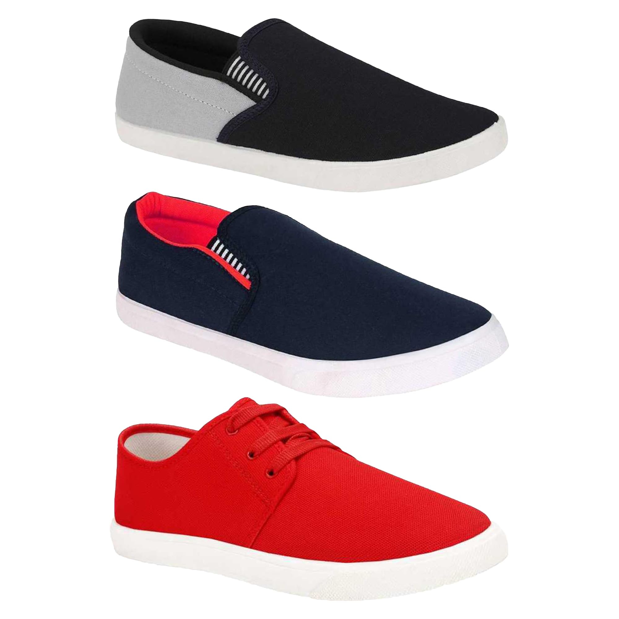 Aircum Men's Combo Pack of 3 Casual Shoes for Men (Grey - RED - RED, Numeric_8)