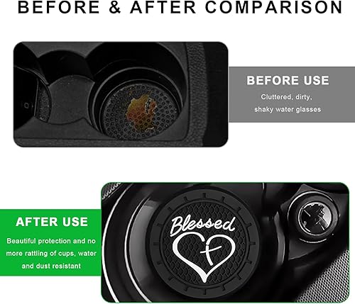Miniatura 5 de 2 posavasos para automóvil, 2.76 pulgadas, PVC suave, antideslizante, cruz bendita y corazón, posavasos cristianos para automóvil, interior del