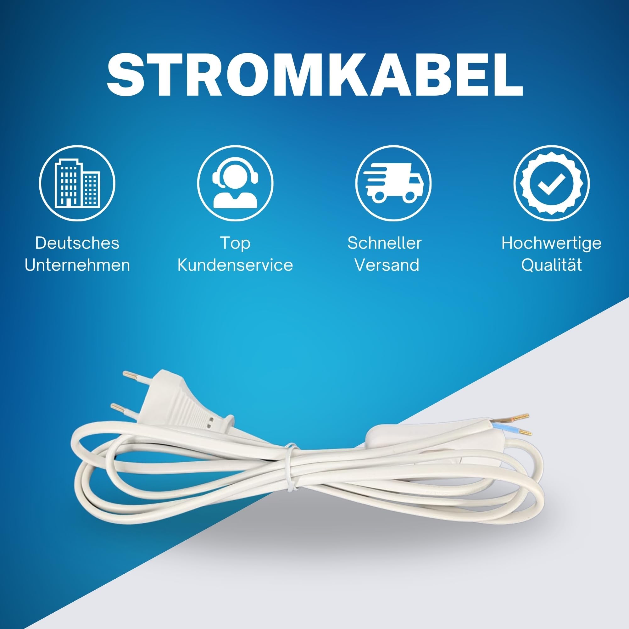 TronicXL 10 Stück Netzkabel Euro H03VVH2-F Stromkabel mit Stecker und Schalter 2m EIN Aus On Off für Lampe Leuchte Lüfter Sonderposten Elektro Ersatzteile Anschlusskabel Eurostecker