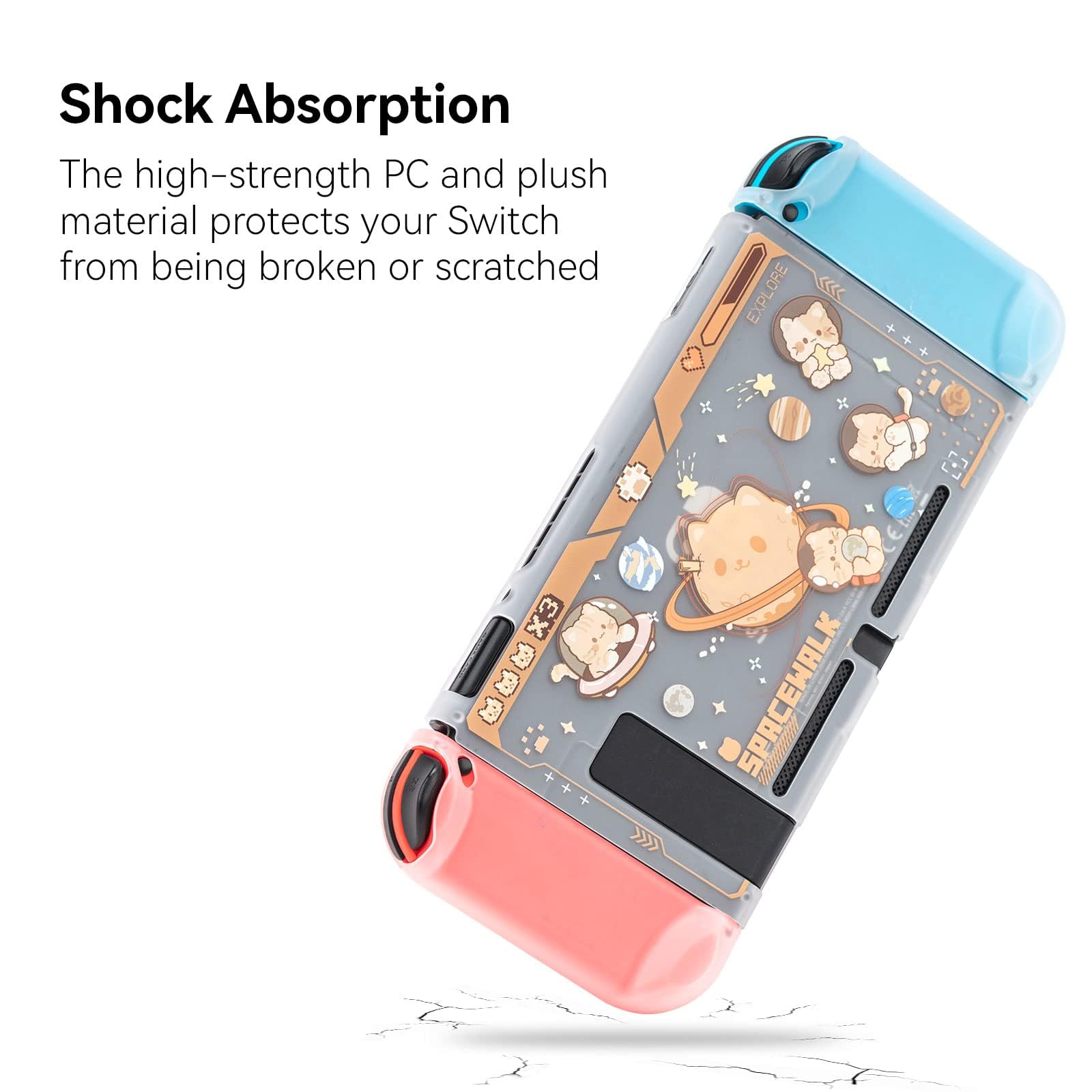 GeekShare Schutzhülle Slim Cover Case Kompatibel mit Nintendo Switch und Joy Con – Stoßdämpfend und Kratzfest – Space Cat