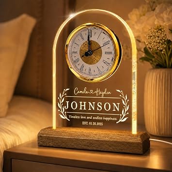 Personalized Wedding Gifts for Couples 2026,Custom Anniversary Wedding Gift for Couple, Names Date Mantel Clock, Unique Engagement Gifts, Bridal Shower Newly Wed Gifts, Mr and Mrs Gifts