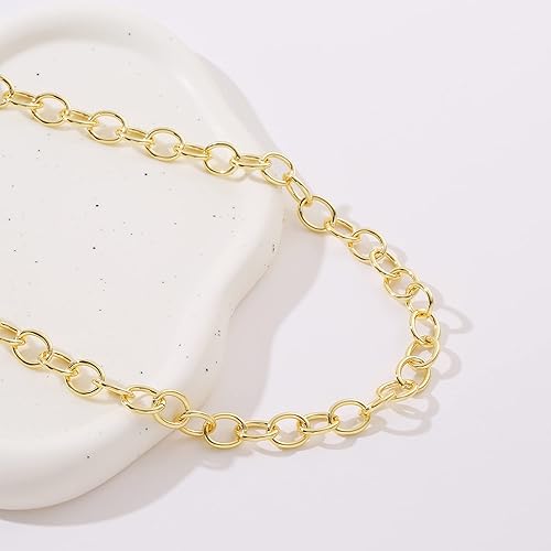 Miniatura 3 de VIROMY Collar grueso de oro chapado en oro de 18 quilates con perlas chapadas en oro de 18 quilates, cadena de eslabones con clip de papel, cadena