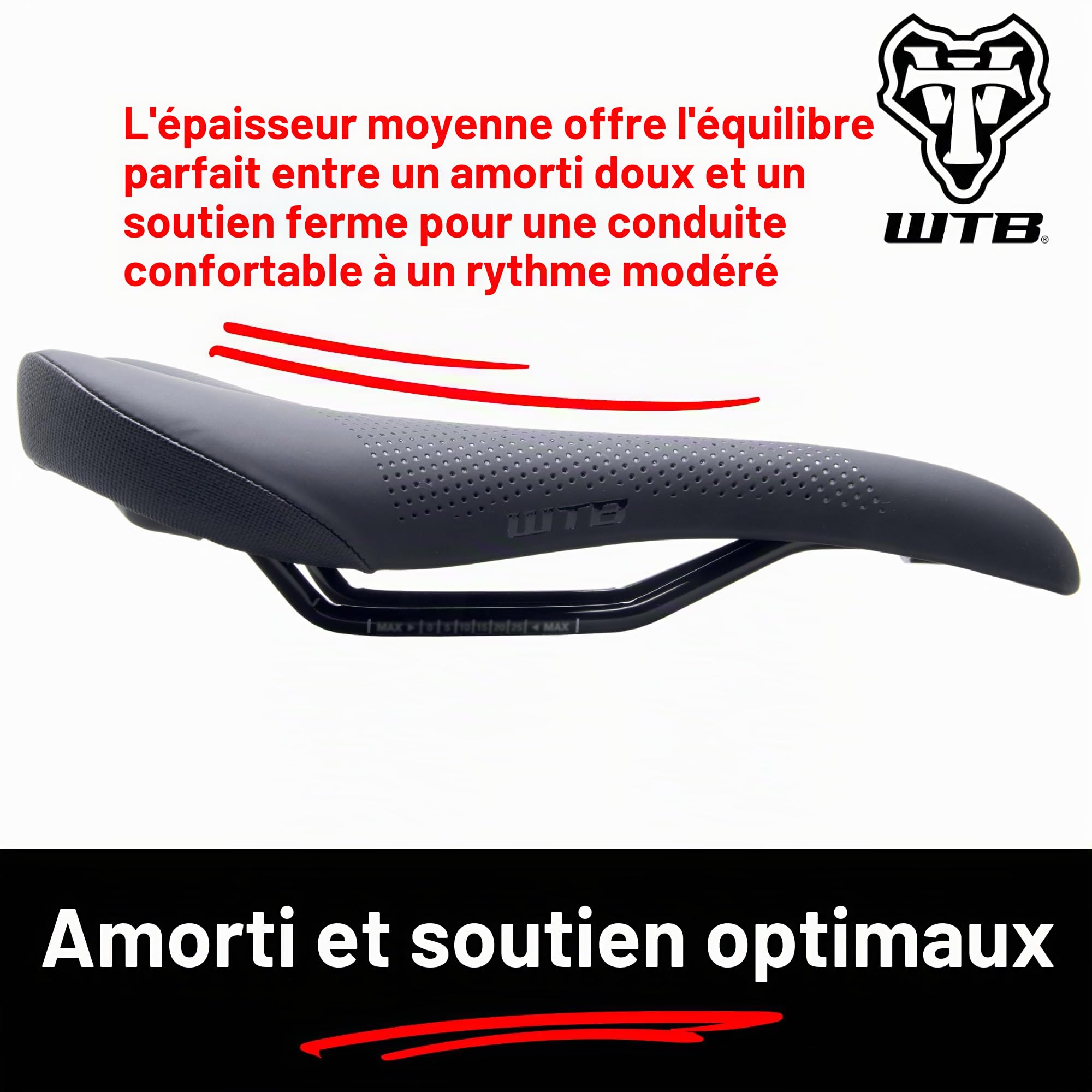WTB Selle de vélo Volt – Rembourrage confortable d'épaisseur moyenne, forme profilée avec une coque flexible – Selle de VTT légère pour un soutien et une performance optimaux