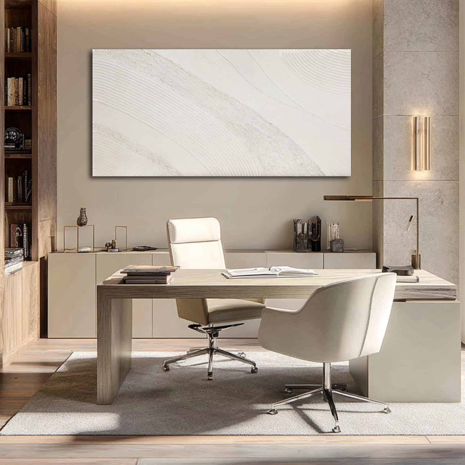 Beige Pictures Wall Decor Modern Abstract Wall Art Framed Canvas Painting Textured Artwork for Living Room Bedroom Office 24x48 Inch
