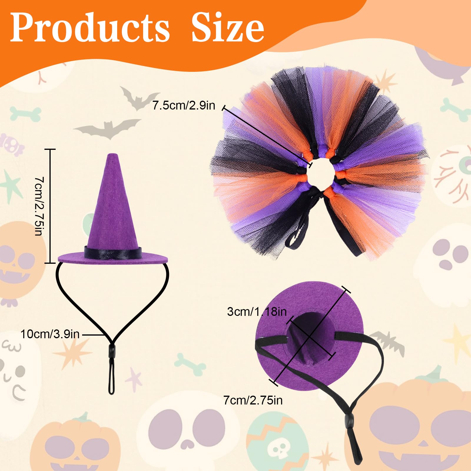 Fnaobai 2pcs Bearded Dragon Witch Costume Set Small Pet Adjustable Hat Bow Tutu Skirt Outfits for Lizards Guinea Pigs Bunny Ferrets for Celebrations Halloween Parties (Purple) - Image 2