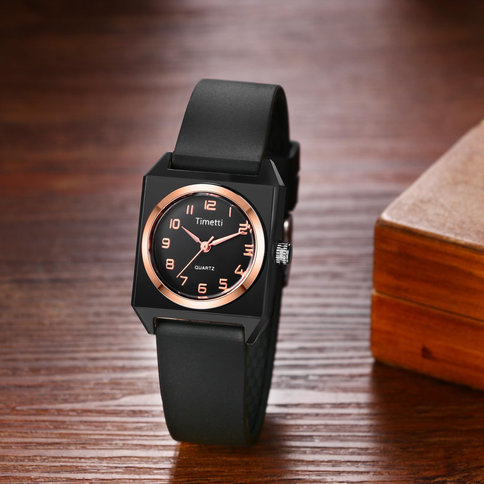 JewelryWe Zegarek damski, silikonowy, kwadratowy, 3-częściowy zestaw prostych, małych, analogowych zegarków kwarcowych, damski pasek silikonowy, sportowy, z prostokątną obudową i dużymi cyframi
