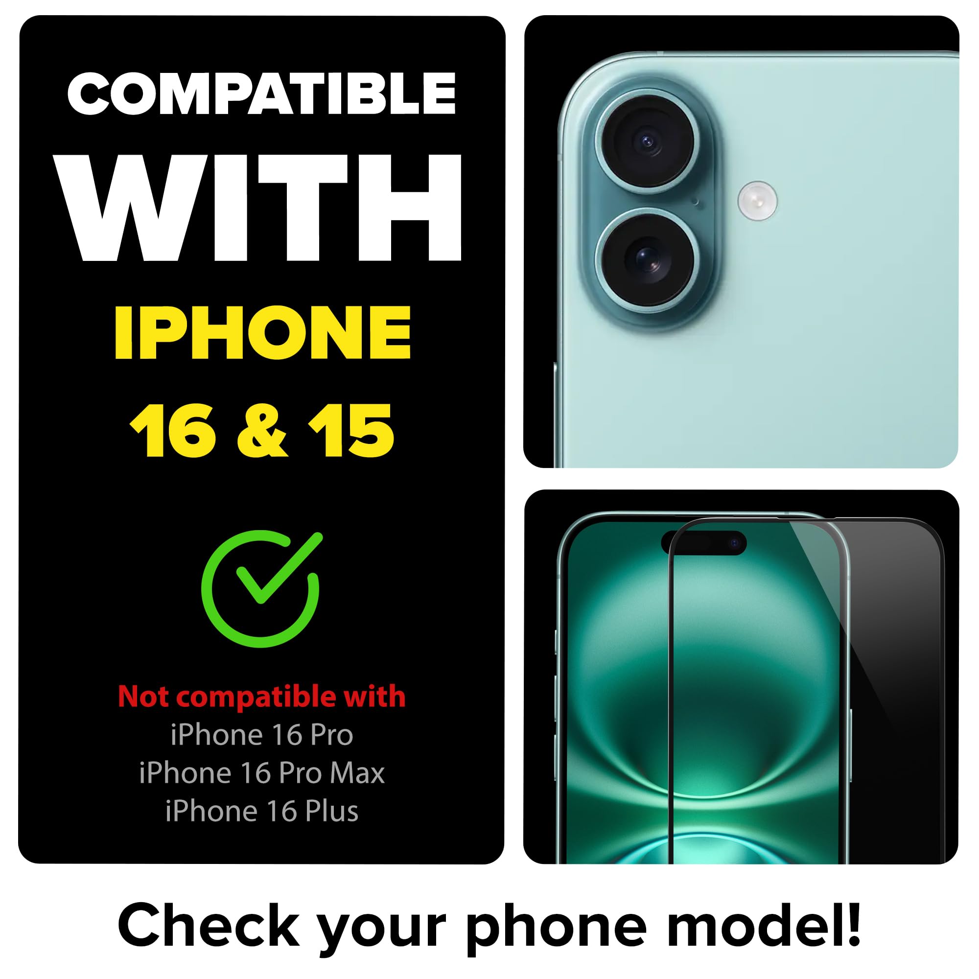 Szkło ochronne kompatybilne z iPhone 15 i iPhone 16, folia ochronna, Screen Protector, szklana folia ochronna na wyświetlacz z praktyczną pomocą w instalacji, szklana folia z szabonem,