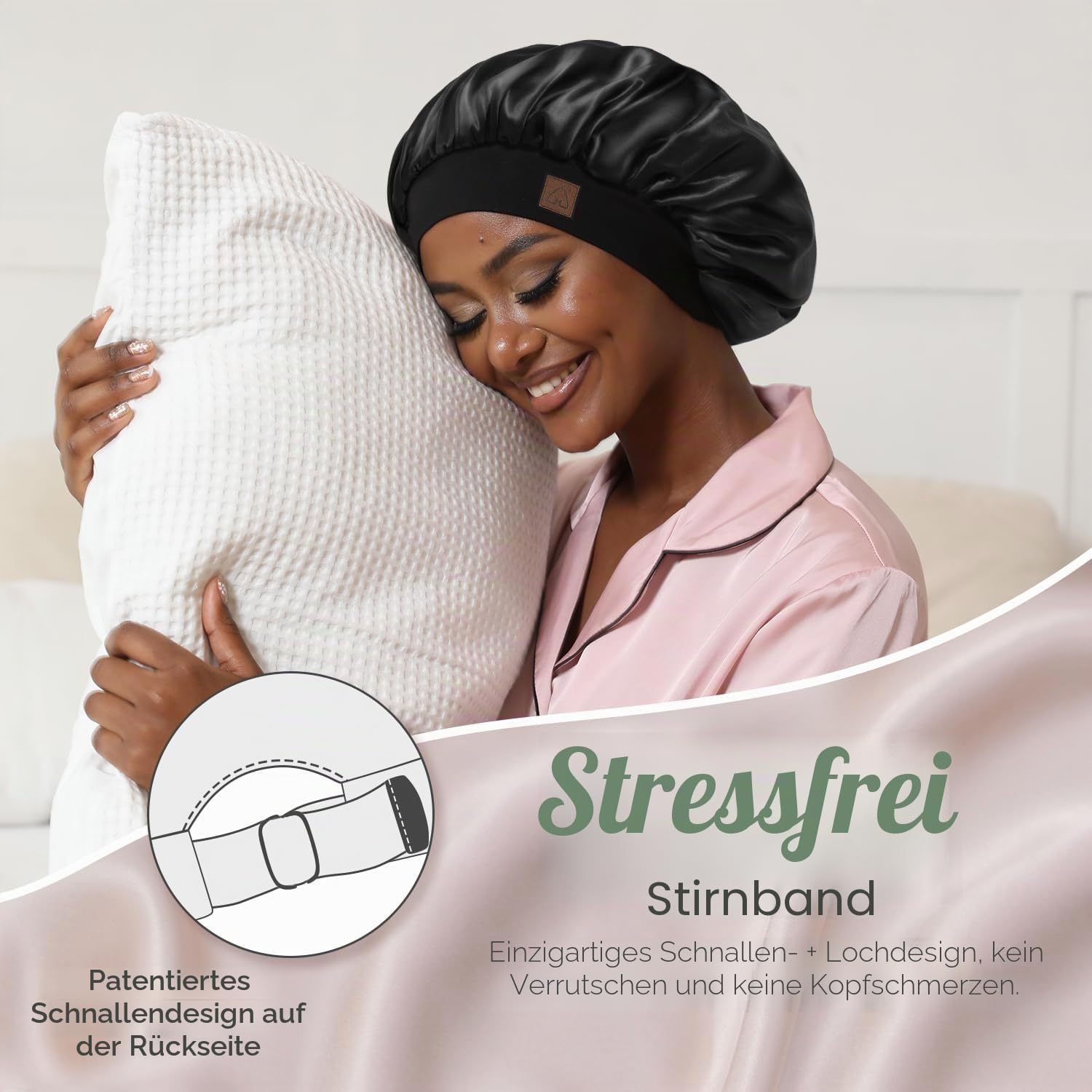 HAT HUT Schlafmütze aus Satin für Damen Herren, Seidenhaube Silk Bonnet Haarhaube, Verstellbares Breites Band, Doppellagig