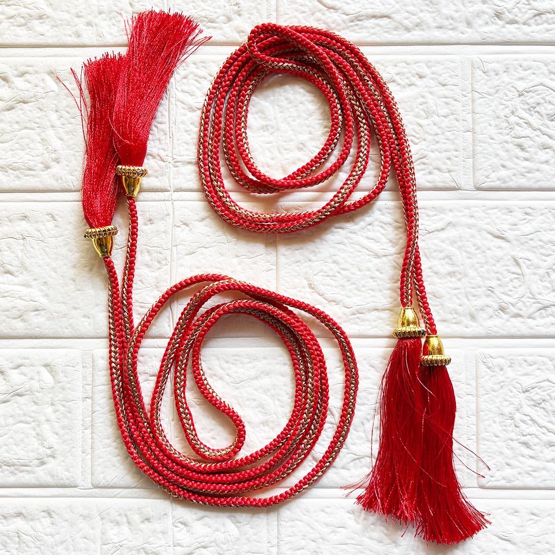 Decorative Tassel Latkan with 1.5 Meter Long Dori for Lehenga, Blouse, Dupatta, Chunni & Choli | Tying Tassels for Sarees, Suits, Gowns & Dress Decoration Pack of 2 (Red)-picture-22