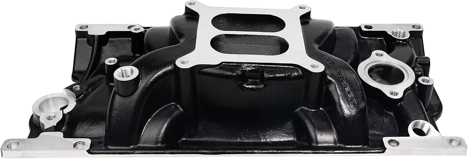 For Chevy SBC 350 Vortec 1996-UP Dual Plane Aluminum Satin Intake Manifold (Black)