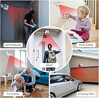 Vista 6 de Alarma inalámbrica para entrada – Sensor de movimiento para puerta, detector de movimiento exterior resistente a la intemperie, 58 melodías y rango