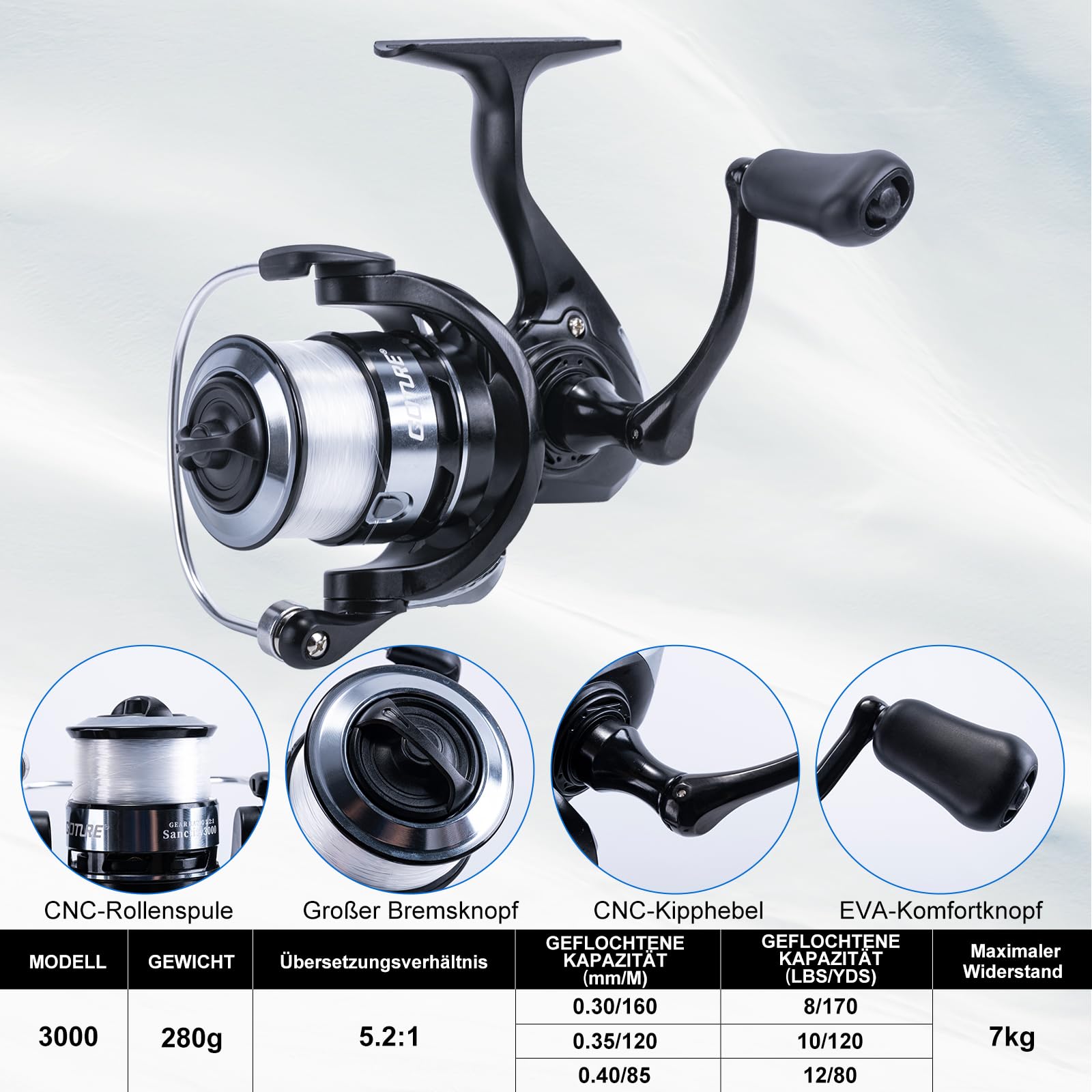 Goture Set da pesca con 2 canne da pesca telescopiche, 1,9 m/2,1 m/2,3 m/2,5 m/2,7 m, set completo 2 5,2: 1, spinning, corda, scatola per esche e borsa per il trasporto, per acqua salata/dolce, viaggi